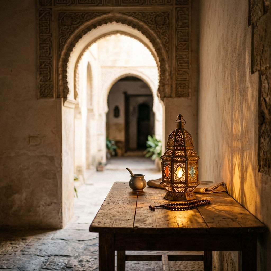 Learn Islamic Studies Online — Classic Leather Manuscripts and Brass Lantern